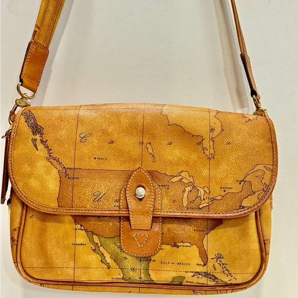 Printed Village Handbags - Vintage Map Print Tan Shoulder Bag
